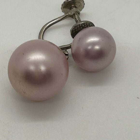 Vtg Pink Faux Pearl Drop Dangle Earrings 925 Screw-Back MCM 1940-50s 5.2 Grams - Picture 16 of 16